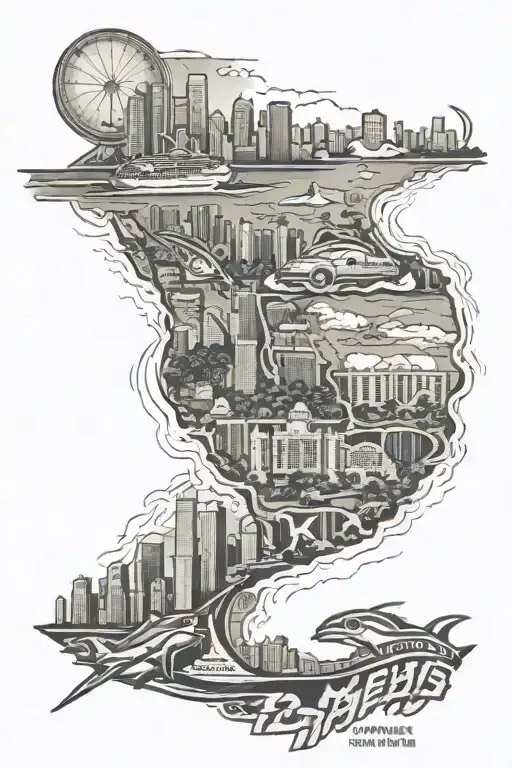 miami dade county, I95, miami heat, miami dolphins. miami skyline, miami marlins, miami hurricanes, florida panthers. tattoo design idea