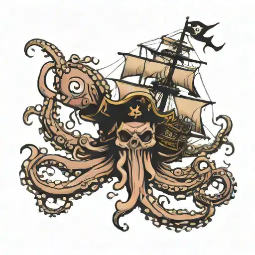 pirate ship octopus  tattoo design idea