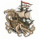 pirate ship octopus  tattoo design idea