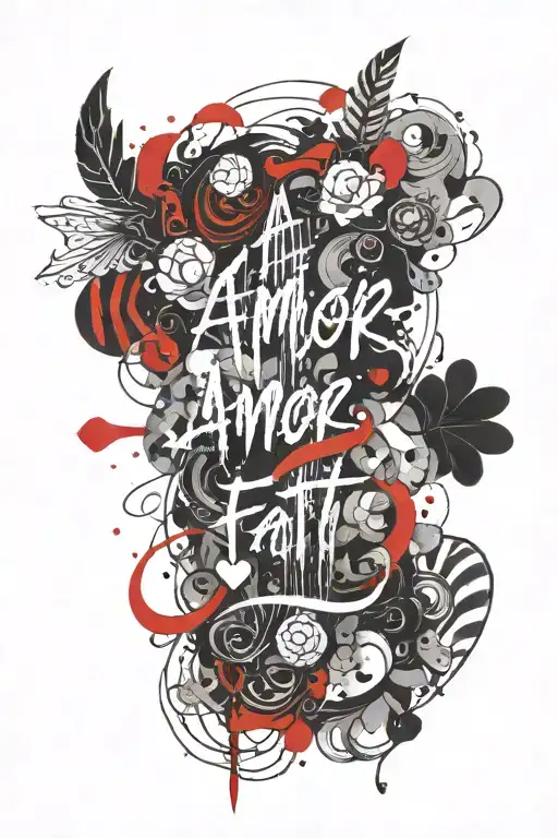 The text "Amor Fati" written in cursive thick writing on the back of the forearm with detailed shadinf tattoo design idea