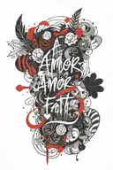 The text "Amor Fati" written in cursive thick writing on the back of the forearm with detailed shadinf tattoo design idea