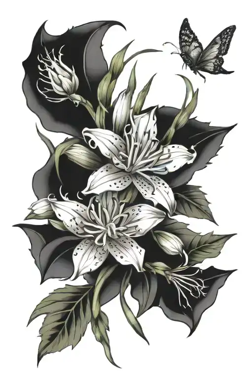asphodel flowers and wormwood wrapped tattoo design idea