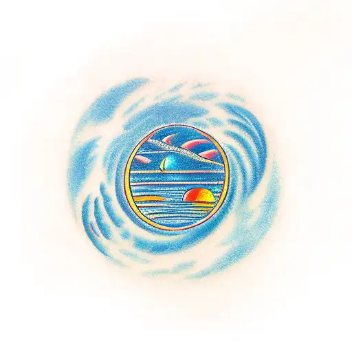 planet venus at the sky ocean waves tattoo design idea