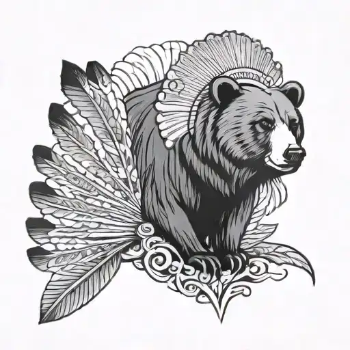 bear and turkey fan tattoo design idea