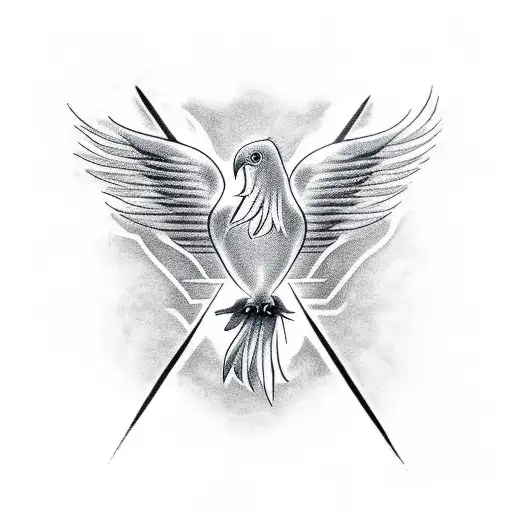 A minimalist tattoo of a phoenix bird rising from a smoky background tattoo design idea