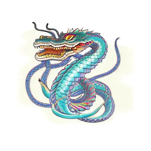 A Mexican gang-inspired snake intertwined with a Japanese-style dragon tattoo design idea