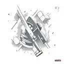 A carpenter wielding a hammer surrounded by gaming icons in a new-school style tattoo design idea