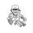 A carpenter wielding a hammer surrounded by gaming icons in a new-school style tattoo design idea