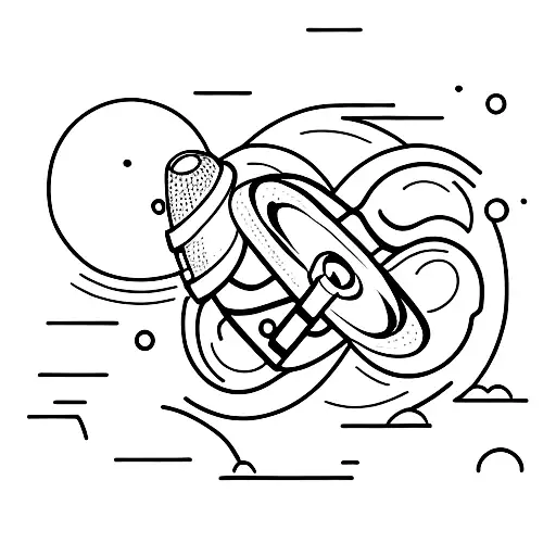 A minimalist tattoo of a galaxy with a UFO abducting a shopping cart tattoo design idea