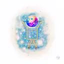 A minimalist tattoo of a galaxy with a UFO abducting a shopping cart tattoo design idea