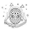 A minimalist tattoo of a galaxy with a UFO abducting a shopping cart tattoo design idea