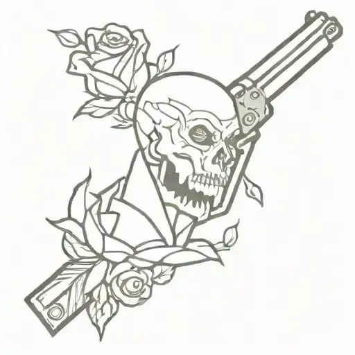 Incorporate Jhin's gun and roses into a minimalist design tattoo design idea