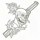 Incorporate Jhin's gun and roses into a minimalist design tattoo design idea