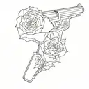 Incorporate Jhin's gun and roses into a minimalist design tattoo design idea