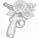 Incorporate Jhin's gun and roses into a minimalist design tattoo design idea