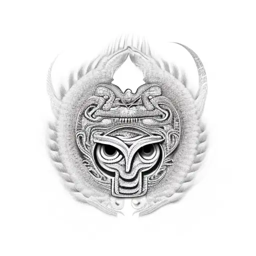 feathered serpent with tribal items tattoo design idea