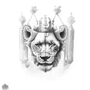 Un tatuaje de un león salvaje con una corona que represente la fuerza y temperamento de una persona fuerte tattoo design idea