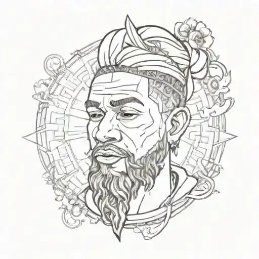 A portrait of Isaiah himself, depicted in a stylized and modern way, blending elements of religion and artistry tattoo design idea