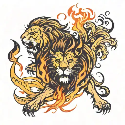 lion and fire coming tattoo design idea