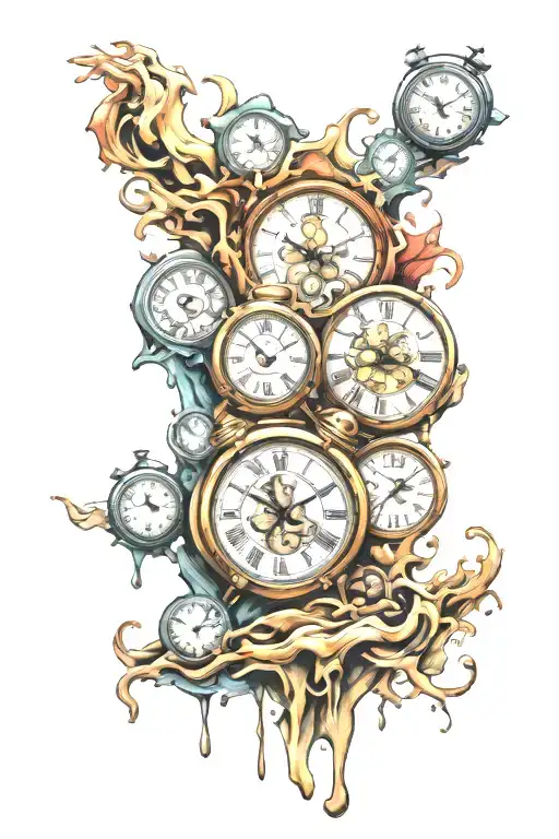 Four Clocks melting tattoo design idea