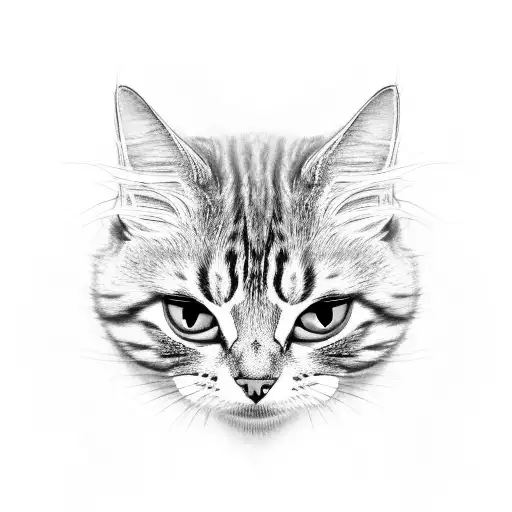 black and white head of a cat with an open mouth and fangs as if he hisses.  Hea tattoo design idea