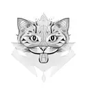 black and white head of a cat with an open mouth and fangs as if he hisses.  Hea tattoo design idea
