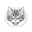 black and white head of a cat with an open mouth and fangs as if he hisses.  Hea tattoo design idea