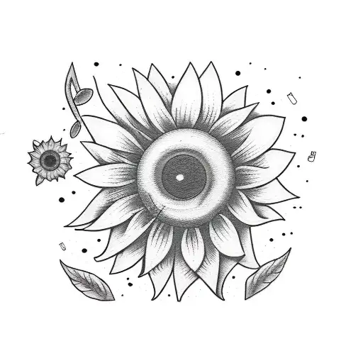 musicp notes, happy, daughter, urban, graffiti, sunflowers tattoo design idea