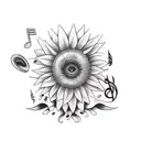 musicp notes, happy, daughter, urban, graffiti, sunflowers tattoo design idea