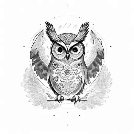 owl with open wings tattoo design idea