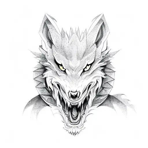 Dragon with Wolf tattoo design idea