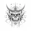 demon face with skulls around it for hand tattoo design idea