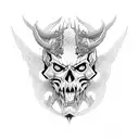 demon face with skulls around it for hand tattoo design idea