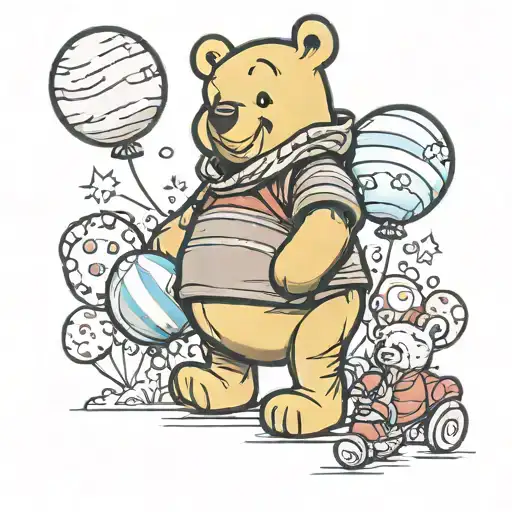 whinni the pooh holding balloons  tattoo design idea