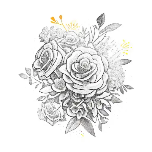 An army helmet surrounded by a vibrant bouquet of flowers tattoo design idea