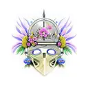 An intricate army helmet adorned with blooming flowers tattoo design idea