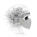 An intricate army helmet adorned with blooming flowers tattoo design idea