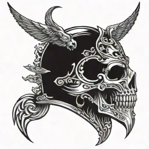 do the helmet of the god of the underworld Hades and a schythe of his mother Reia  tattoo design idea