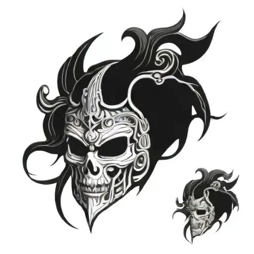 do the helmet of the god of the underworld Hades and do a schythe of his mother Reia  tattoo design idea