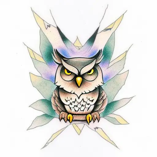 owl and a wolf in the forest tattoo design idea