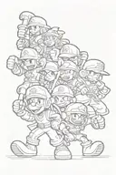  90s cartoon characters battling tattoo design idea