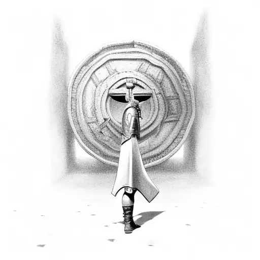 lone gladiator in an arena tattoo design idea