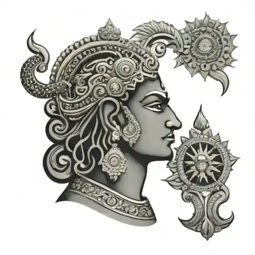 surya god inside vishnu narsimha head profile holding tattoo design idea