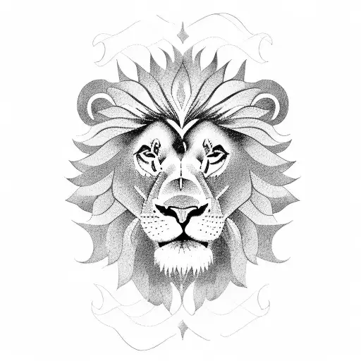 A blackwork tattoo of a lion playing a guitar in a music festival setting tattoo design idea