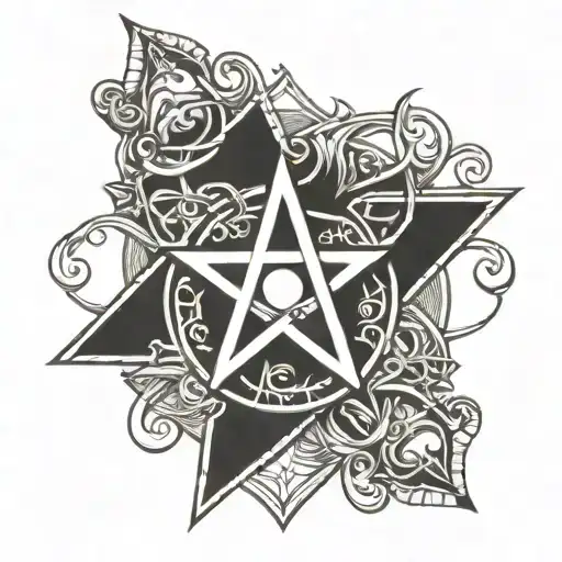 heart shaped pentagram tattoo design idea