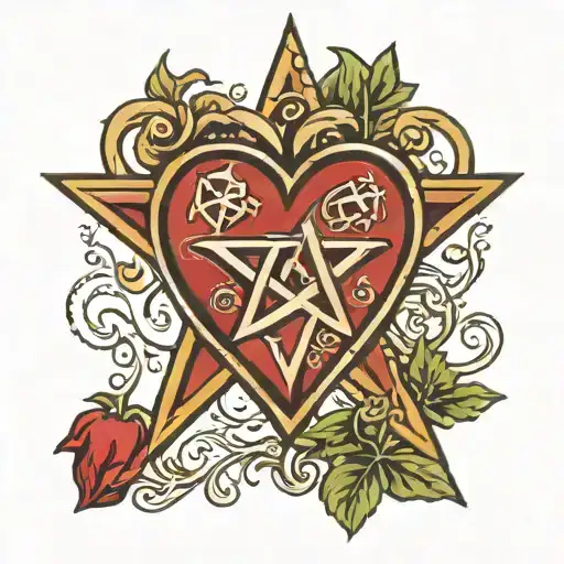 heart shaped pentagram tattoo design idea