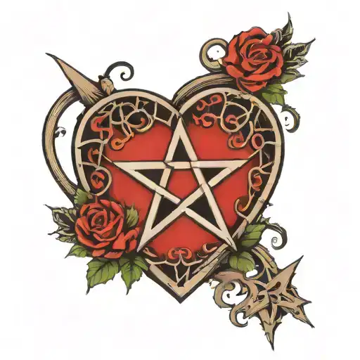 heart shaped pentagram tattoo design idea