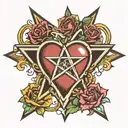 heart shaped pentagram tattoo design idea