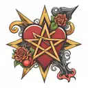 heart shaped pentagram tattoo design idea