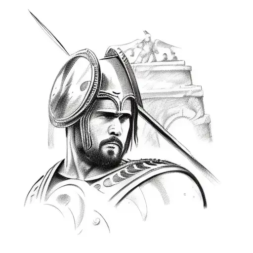 A sketch-style tattoo of a gladiatorial combat scene, showcasing the intensity and skill of a Roman warrior tattoo design idea